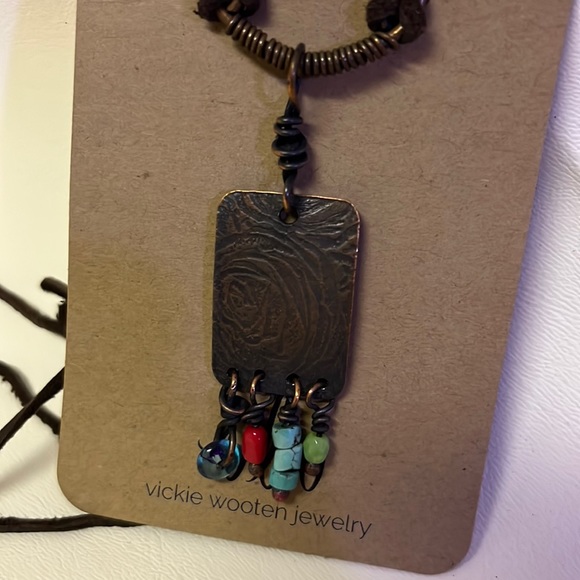 Handmade artisan boho copper and bead necklace pendant. One of a kind. NWT. - Picture 1 of 4